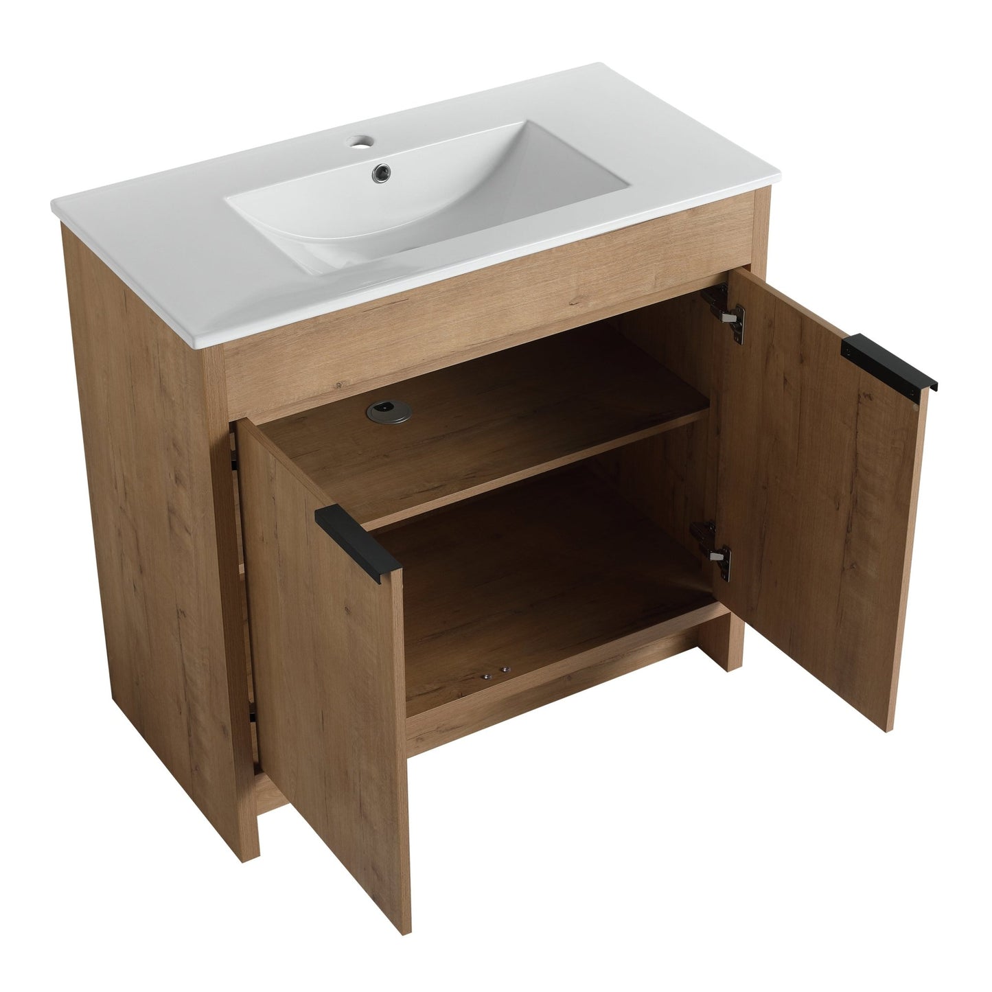 36' Freestanding Bathroom Vanity with White Ceramic Sink & 2 Soft - Close Cabinet Doors ((KD - PACKING),BVB02436IMO - F - BL9090B - 1st Choice Furniture Direct
