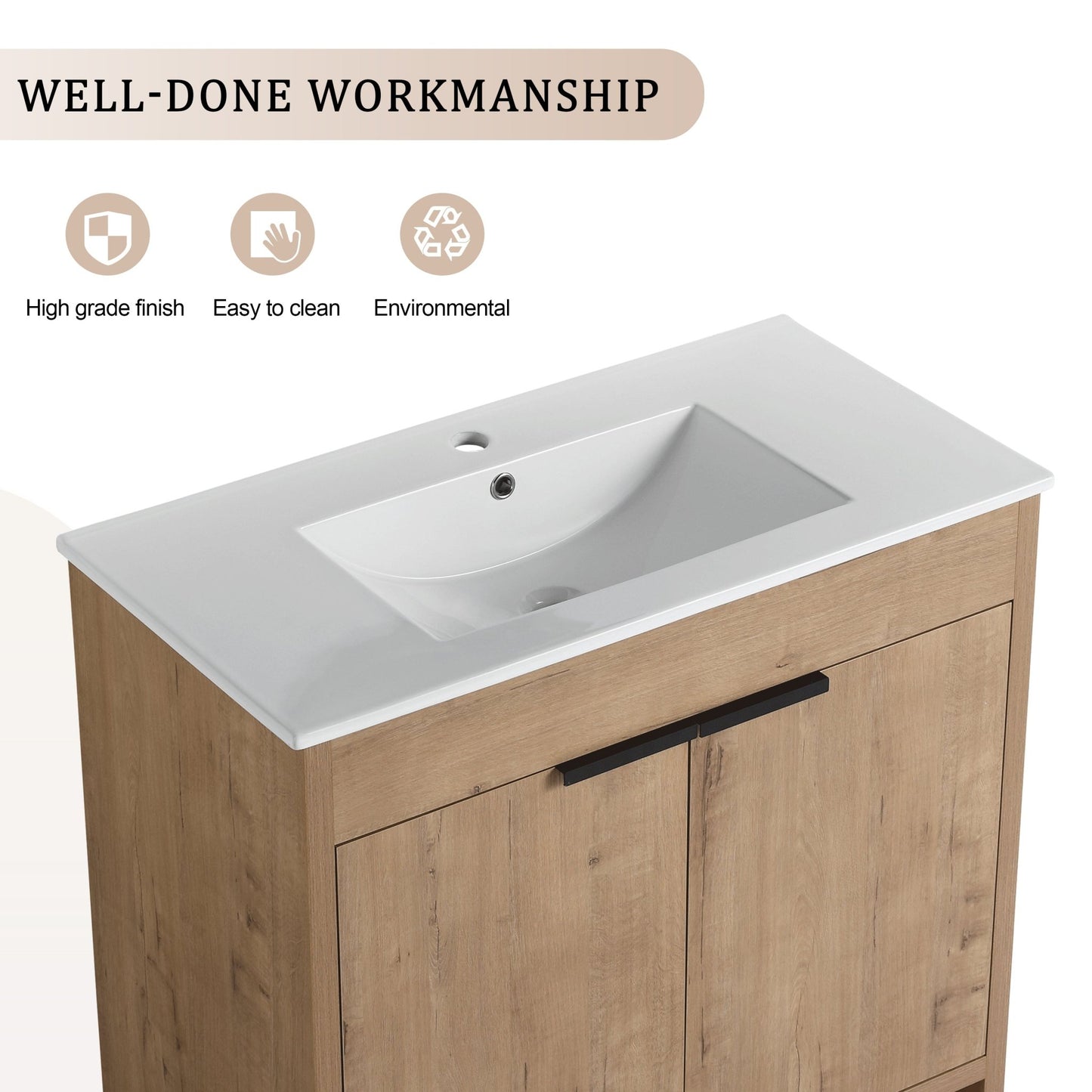 36' Freestanding Bathroom Vanity with White Ceramic Sink & 2 Soft - Close Cabinet Doors ((KD - PACKING),BVB02436IMO - F - BL9090B - 1st Choice Furniture Direct