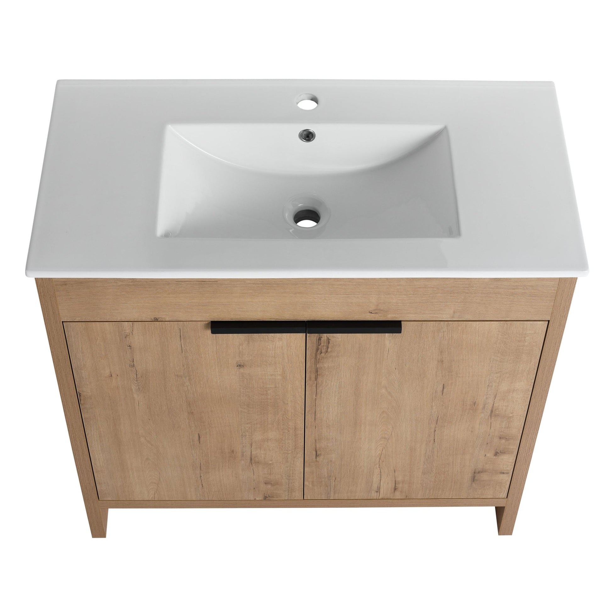 36' Freestanding Bathroom Vanity with White Ceramic Sink & 2 Soft - Close Cabinet Doors ((KD - PACKING),BVB02436IMO - F - BL9090B - 1st Choice Furniture Direct