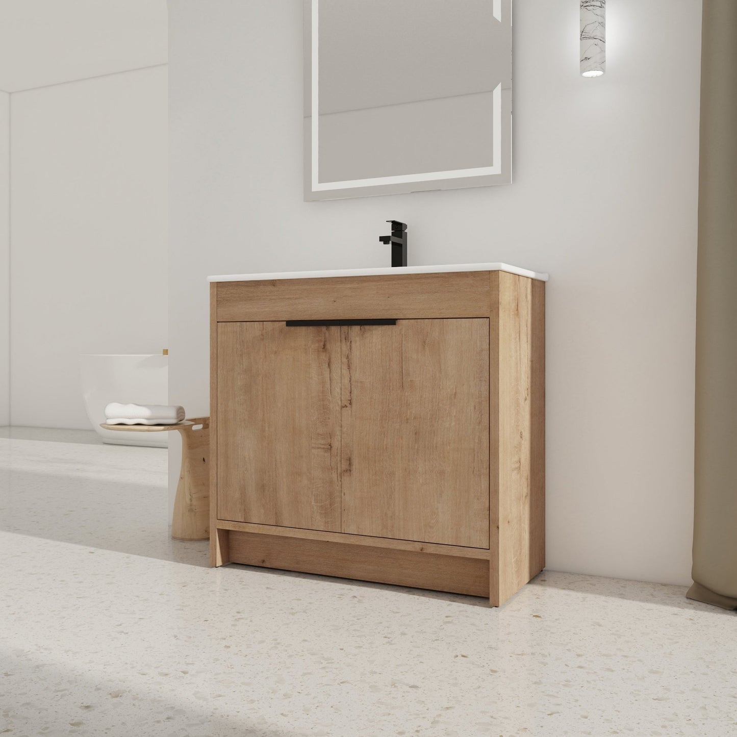 36' Freestanding Bathroom Vanity with White Ceramic Sink & 2 Soft - Close Cabinet Doors ((KD - PACKING),BVB02436IMO - F - BL9090B - 1st Choice Furniture Direct