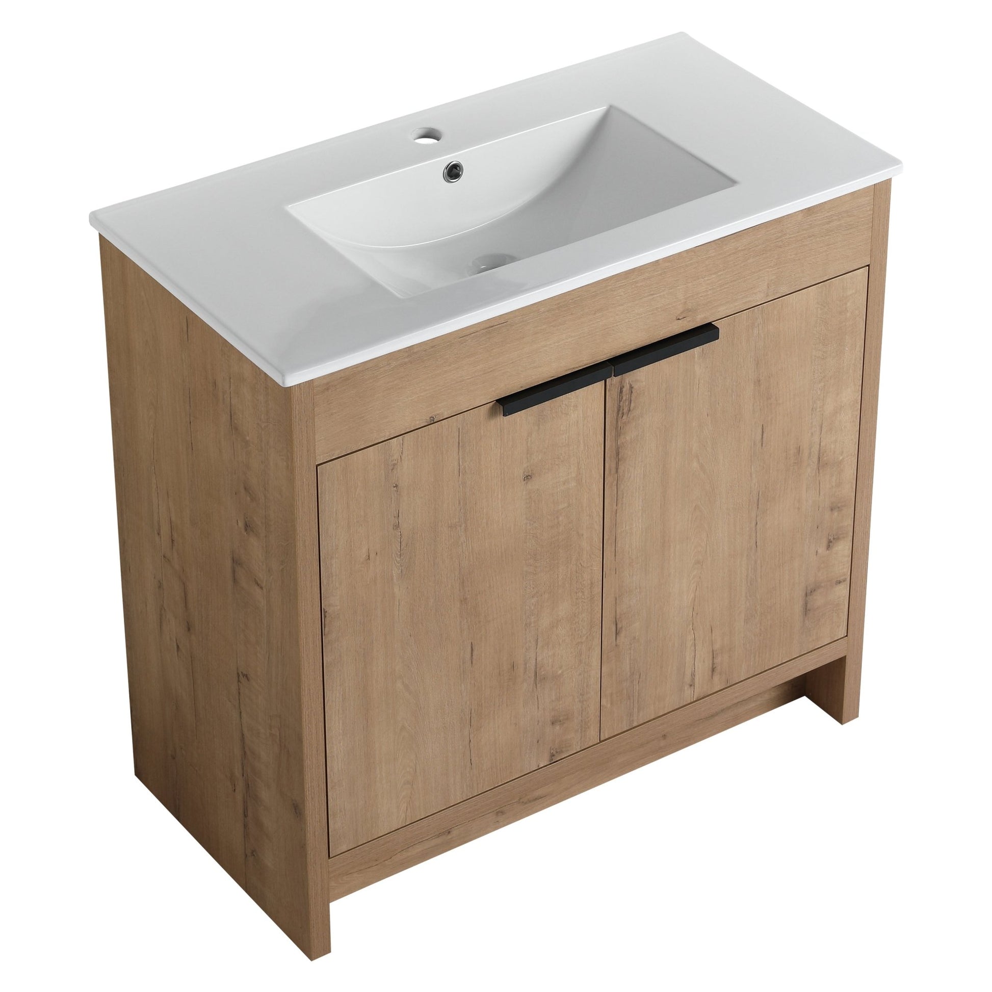 36' Freestanding Bathroom Vanity with White Ceramic Sink & 2 Soft - Close Cabinet Doors ((KD - PACKING),BVB02436IMO - F - BL9090B - 1st Choice Furniture Direct