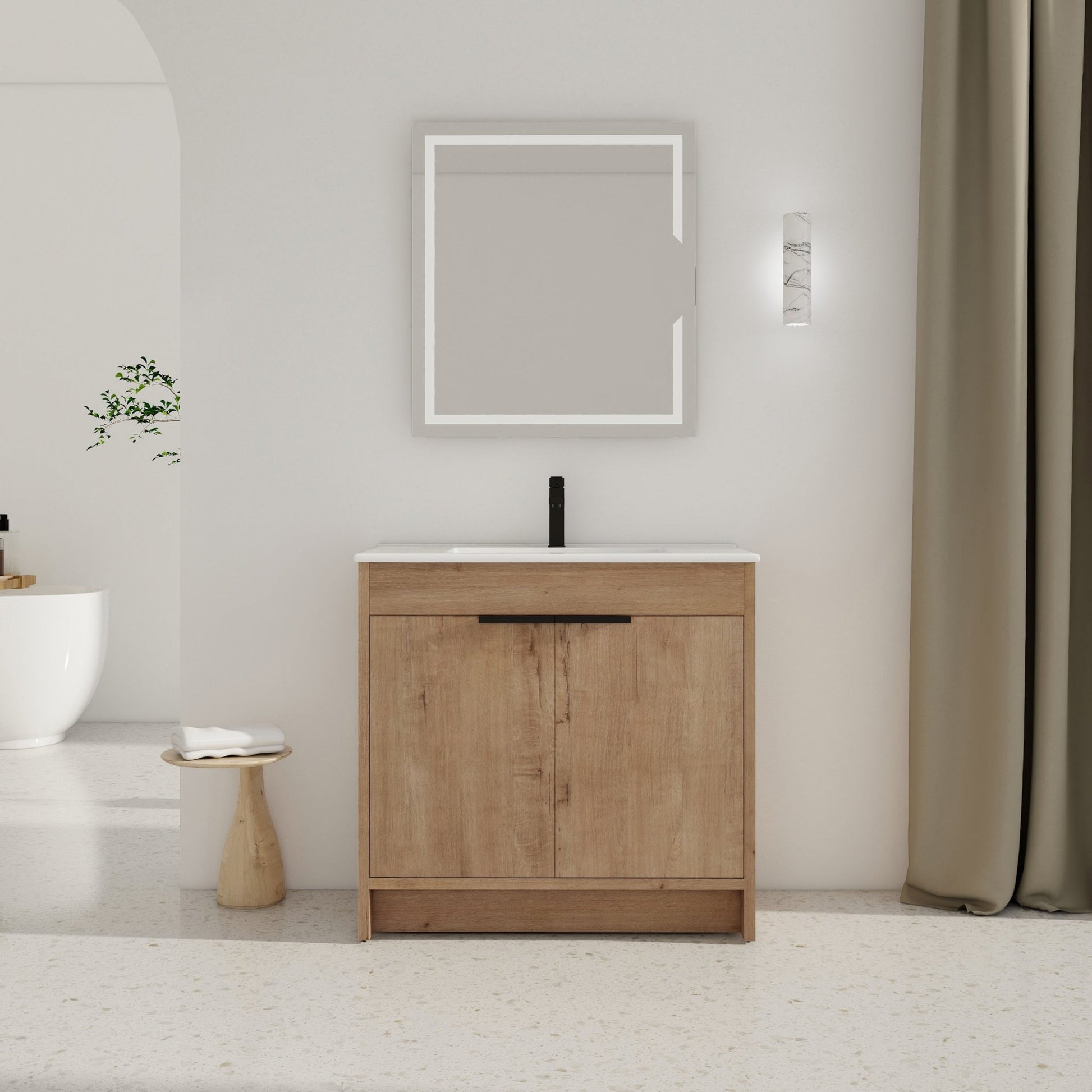 36' Freestanding Bathroom Vanity with White Ceramic Sink & 2 Soft - Close Cabinet Doors ((KD - PACKING),BVB02436IMO - F - BL9090B - 1st Choice Furniture Direct
