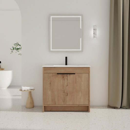 36' Freestanding Bathroom Vanity with White Ceramic Sink & 2 Soft - Close Cabinet Doors ((KD - PACKING),BVB02436IMO - F - BL9090B - 1st Choice Furniture Direct