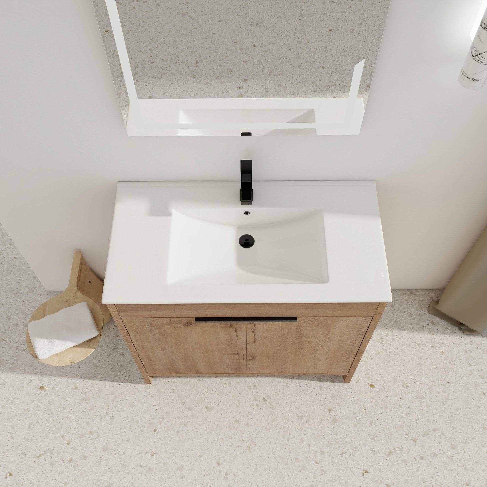 36' Freestanding Bathroom Vanity with White Ceramic Sink & 2 Soft - Close Cabinet Doors ((KD - PACKING),BVB02436IMO - F - BL9090B - 1st Choice Furniture Direct
