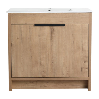 36' Freestanding Bathroom Vanity with White Ceramic Sink & 2 Soft - Close Cabinet Doors ((KD - PACKING),BVB02436IMO - F - BL9090B - 1st Choice Furniture Direct