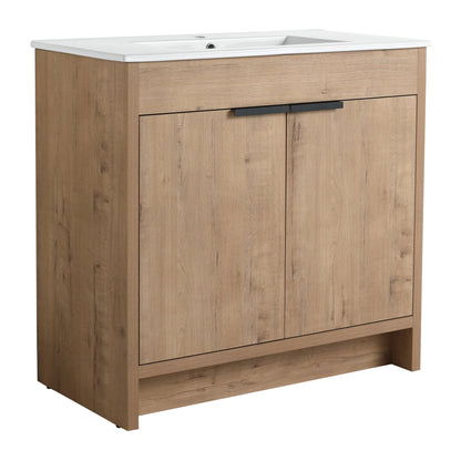 36' Freestanding Bathroom Vanity with White Ceramic Sink & 2 Soft - Close Cabinet Doors ((KD - PACKING),BVB02436IMO - F - BL9090B - 1st Choice Furniture Direct