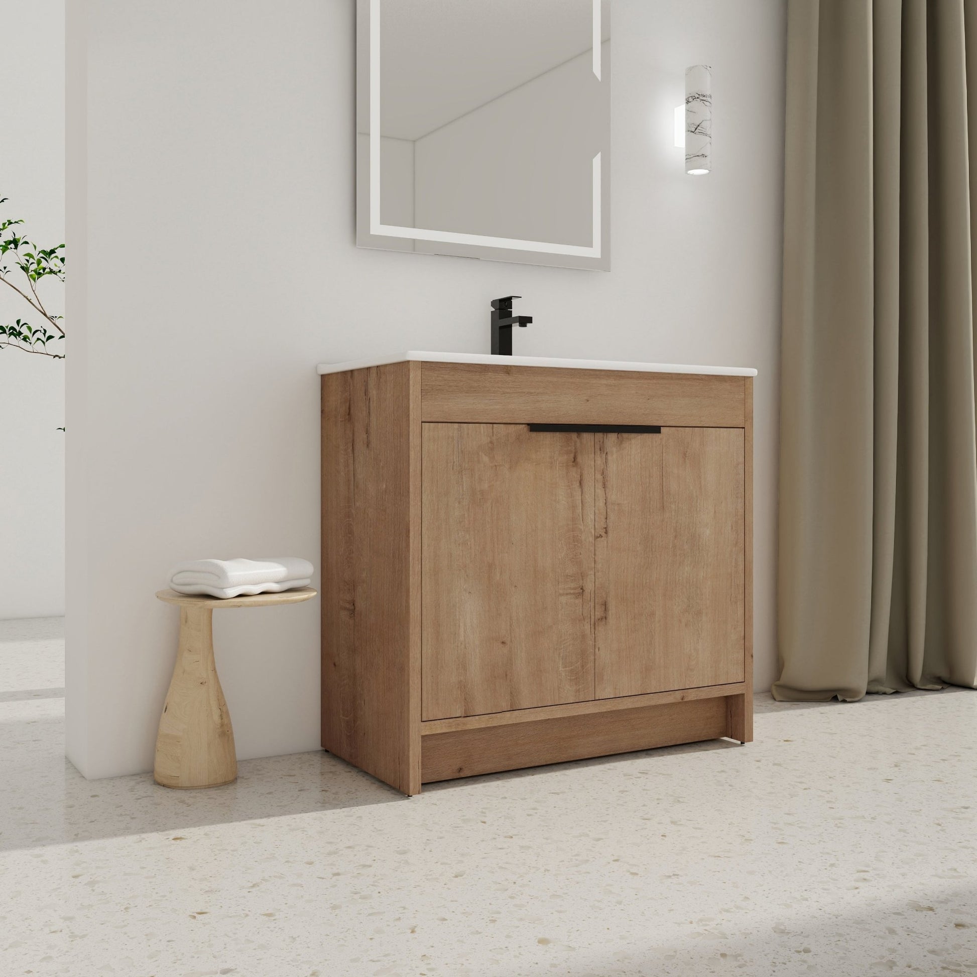36' Freestanding Bathroom Vanity with White Ceramic Sink & 2 Soft - Close Cabinet Doors ((KD - PACKING),BVB02436IMO - F - BL9090B - 1st Choice Furniture Direct