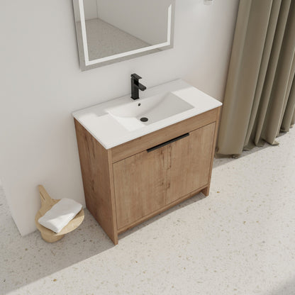 36' Freestanding Bathroom Vanity with White Ceramic Sink & 2 Soft - Close Cabinet Doors ((KD - PACKING),BVB02436IMO - F - BL9090B - 1st Choice Furniture Direct