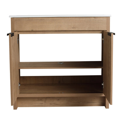 36' Freestanding Bathroom Vanity with White Ceramic Sink & 2 Soft - Close Cabinet Doors ((KD - PACKING),BVB02436IMO - F - BL9090B - 1st Choice Furniture Direct