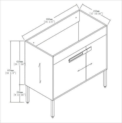 36 Inch Bathroom Vanity, Freestanding Bathroom Vanity or Floating is Optional Conversion.36*18 - 00336IMO - 1(KD - Packing) - Only Includes Vanity, Excluding Sink - 1st Choice Furniture Direct