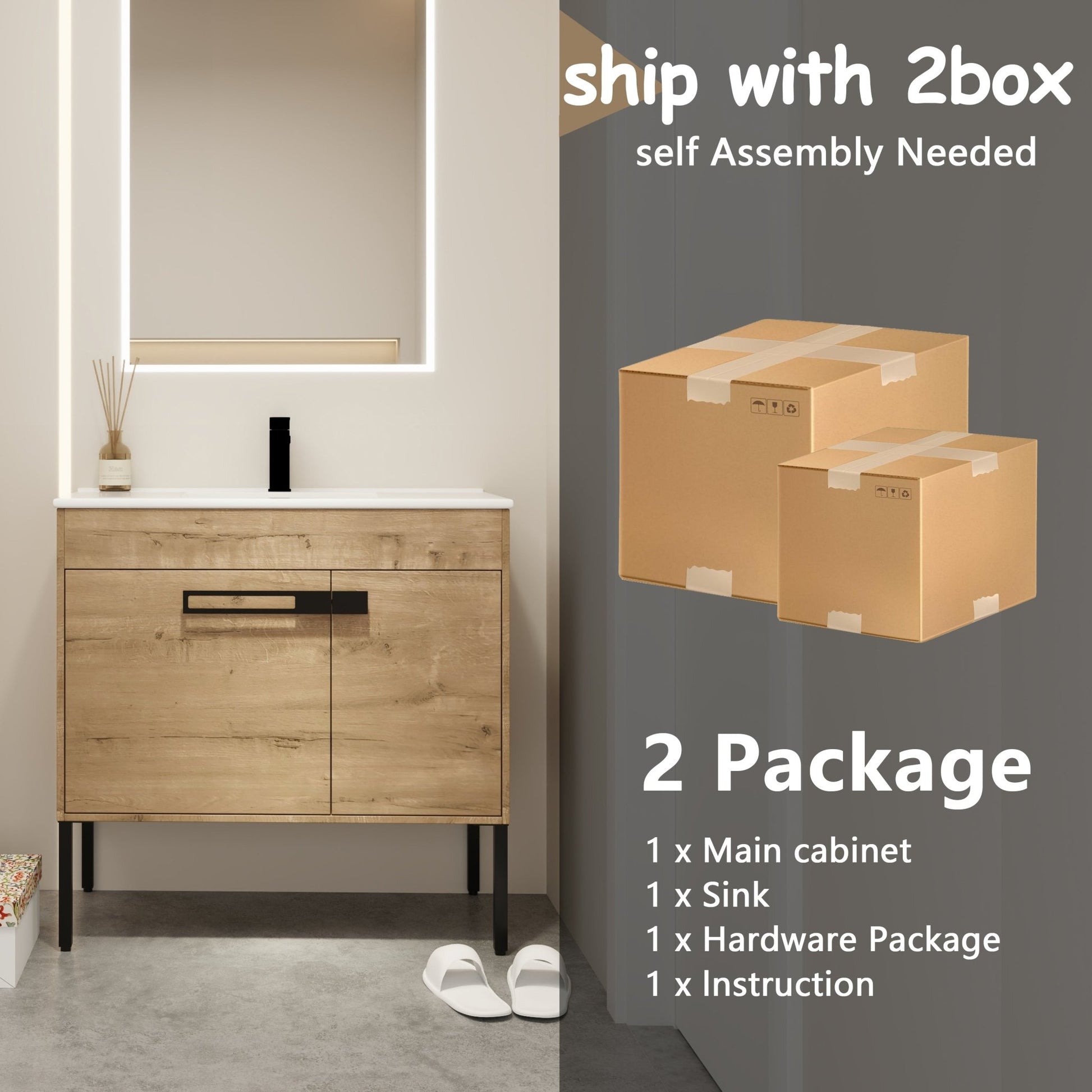 36 Inch Bathroom Vanity With Sink, Freestanding Bathroom Vanity or Floating is Optional Conversion 36*18 - 00336IMO - 1 - F - BL9090B(KD - Packing) - 1st Choice Furniture Direct