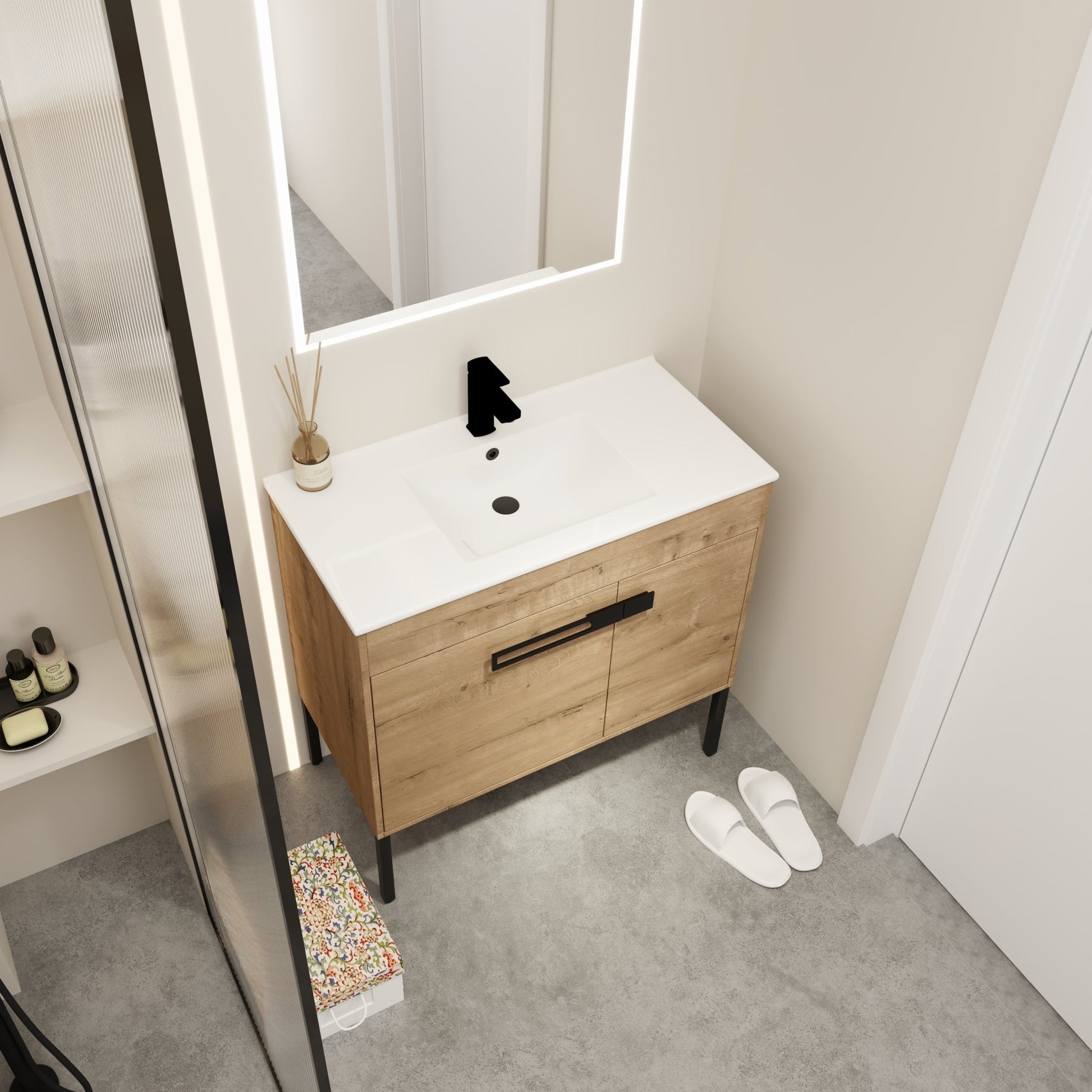 36 Inch Bathroom Vanity With Sink, Freestanding Bathroom Vanity or Floating is Optional Conversion 36*18 - 00336IMO - 1 - F - BL9090B(KD - Packing) - 1st Choice Furniture Direct