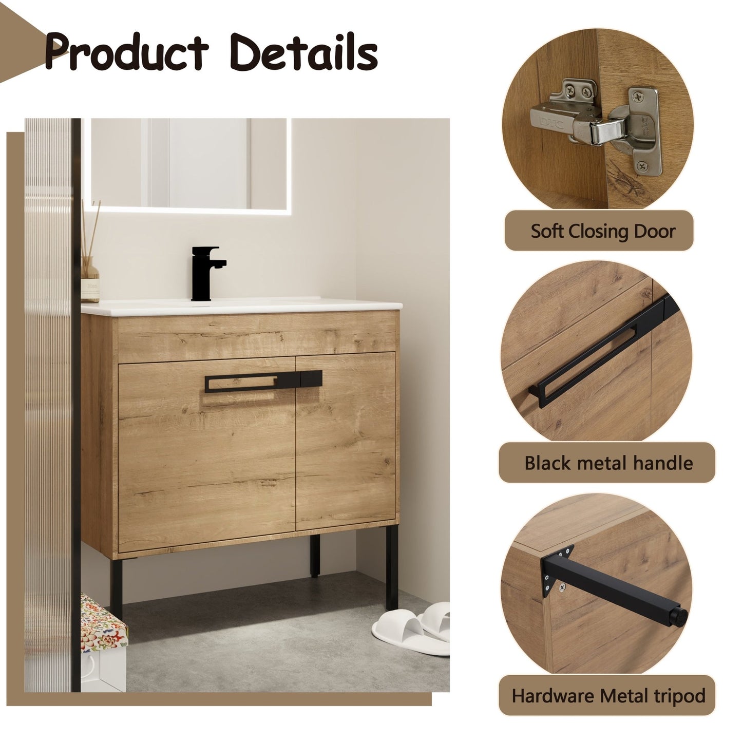 36 Inch Bathroom Vanity With Sink, Freestanding Bathroom Vanity or Floating is Optional Conversion 36*18 - 00336IMO - 1 - F - BL9090B(KD - Packing) - 1st Choice Furniture Direct
