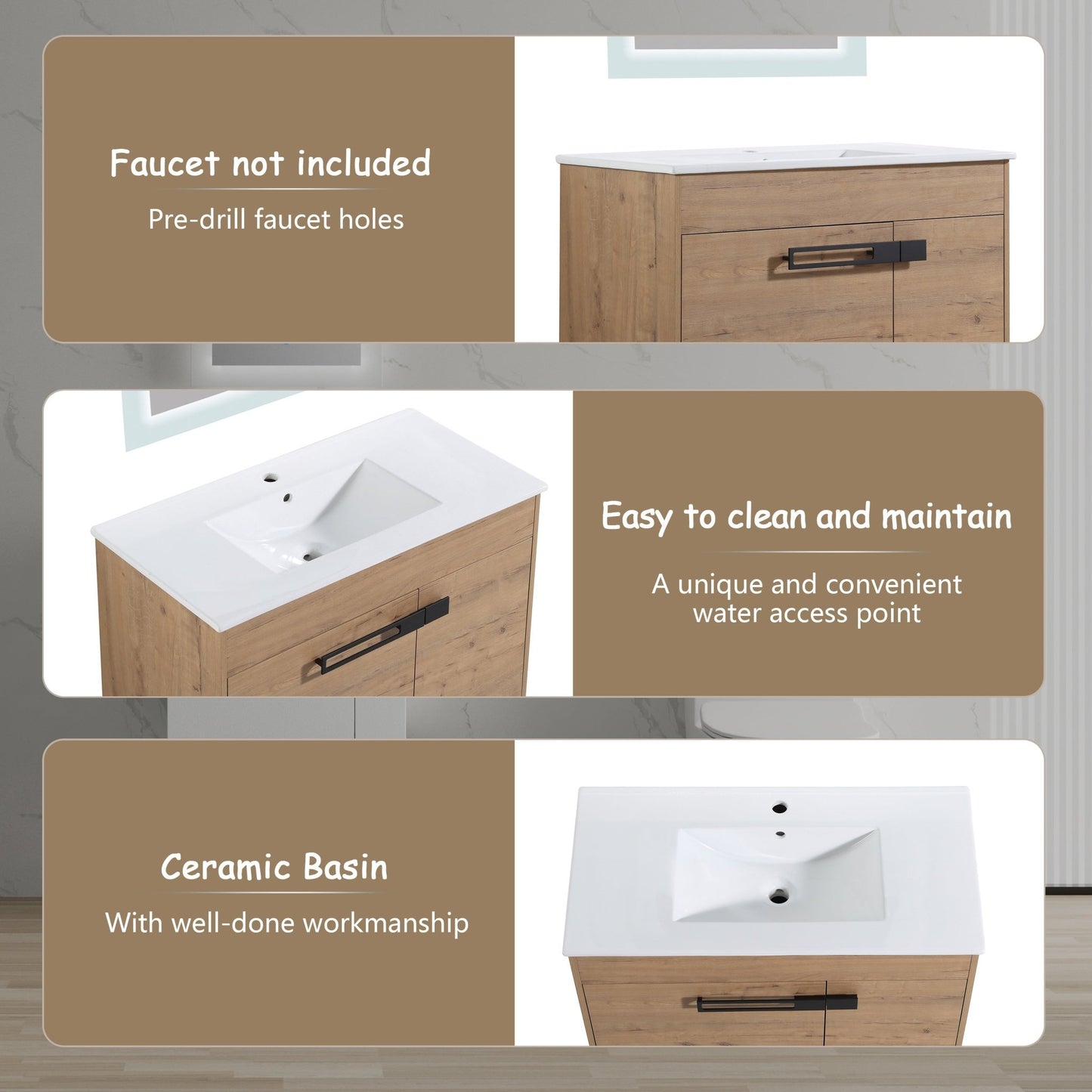 36 Inch Bathroom Vanity With Sink, Freestanding Bathroom Vanity or Floating is Optional Conversion 36*18 - 00336IMO - 1 - F - BL9090B(KD - Packing) - 1st Choice Furniture Direct