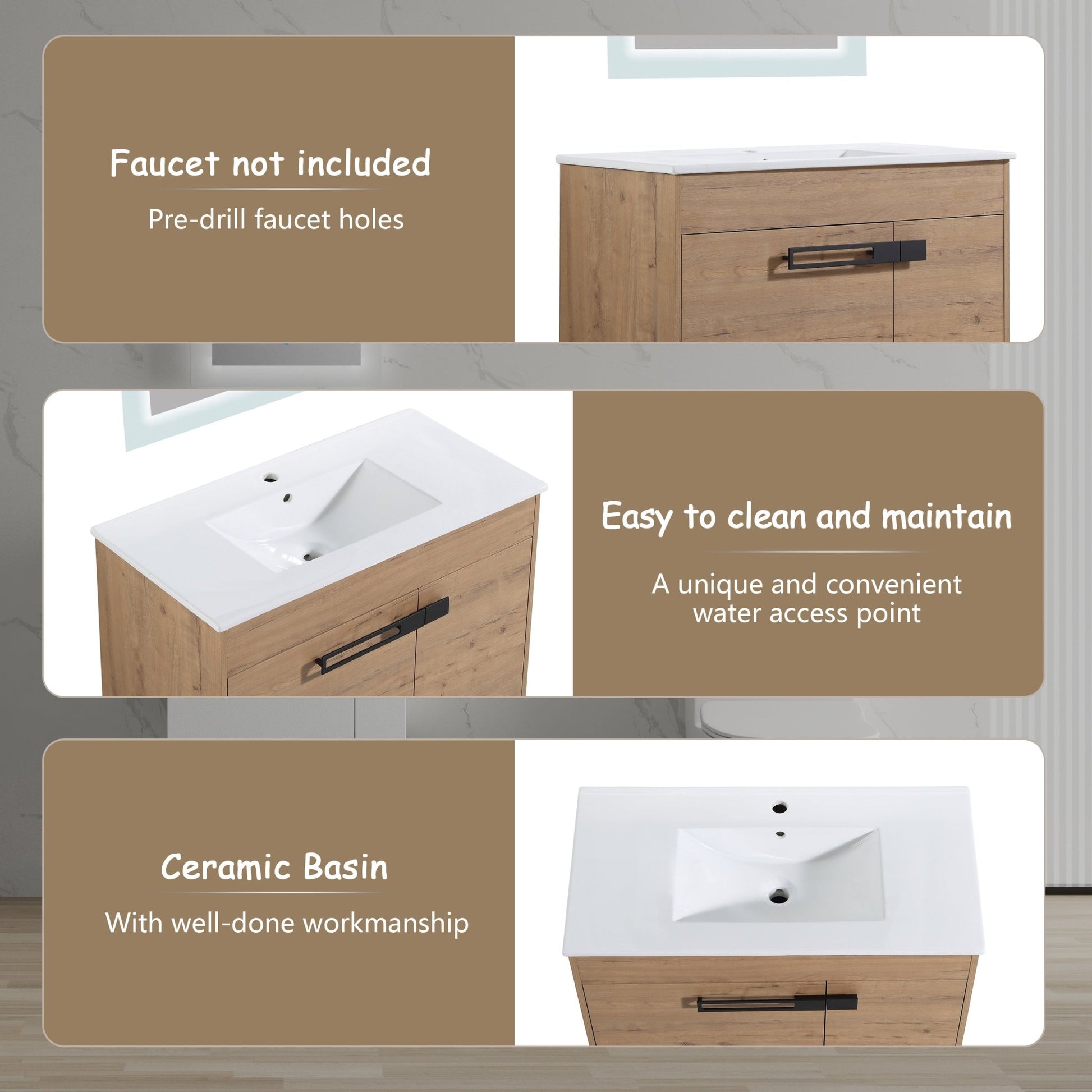 36 Inch Bathroom Vanity With Sink, Freestanding Bathroom Vanity or Floating is Optional Conversion 36*18 - 00336IMO - 1 - F - BL9090B(KD - Packing) - 1st Choice Furniture Direct
