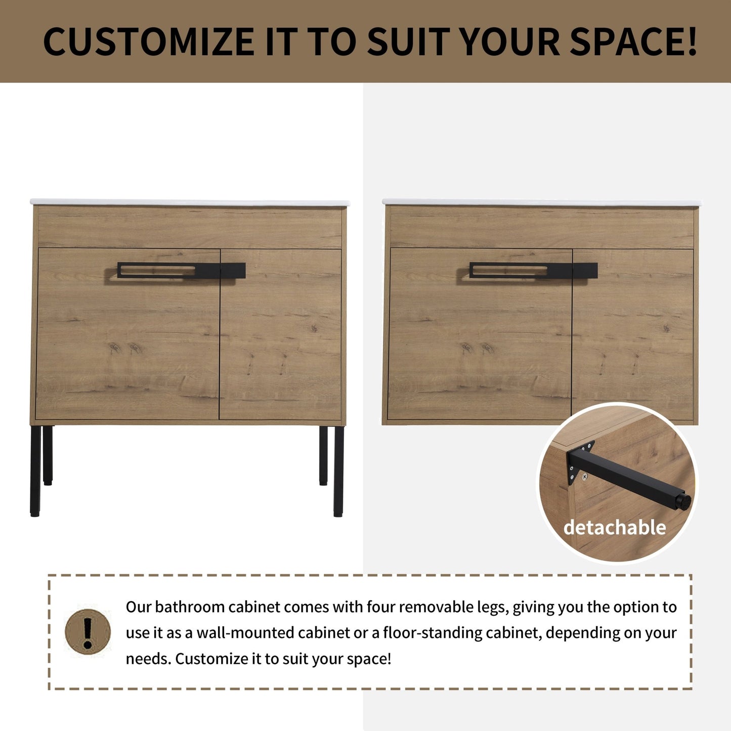 36 Inch Bathroom Vanity With Sink, Freestanding Bathroom Vanity or Floating is Optional Conversion 36*18 - 00336IMO - 1 - F - BL9090B(KD - Packing) - 1st Choice Furniture Direct