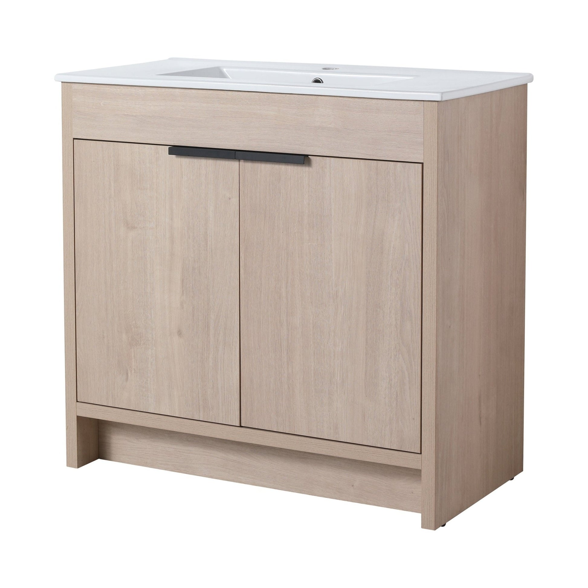 36 Inch Freestanding Bathroom Vanity with White Ceramic Sink & 2 Soft - Close Cabinet Doors (BVB02436PLO - F - BL9090B),W1286S00063 - 1st Choice Furniture Direct