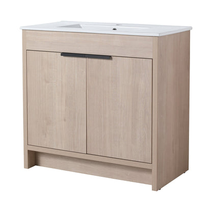 36 Inch Freestanding Bathroom Vanity with White Ceramic Sink & 2 Soft - Close Cabinet Doors (BVB02436PLO - F - BL9090B),W1286S00063 - 1st Choice Furniture Direct