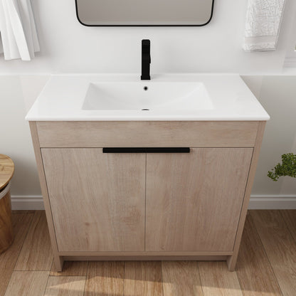 36 Inch Freestanding Bathroom Vanity with White Ceramic Sink & 2 Soft - Close Cabinet Doors (BVB02436PLO - F - BL9090B),W1286S00063 - 1st Choice Furniture Direct