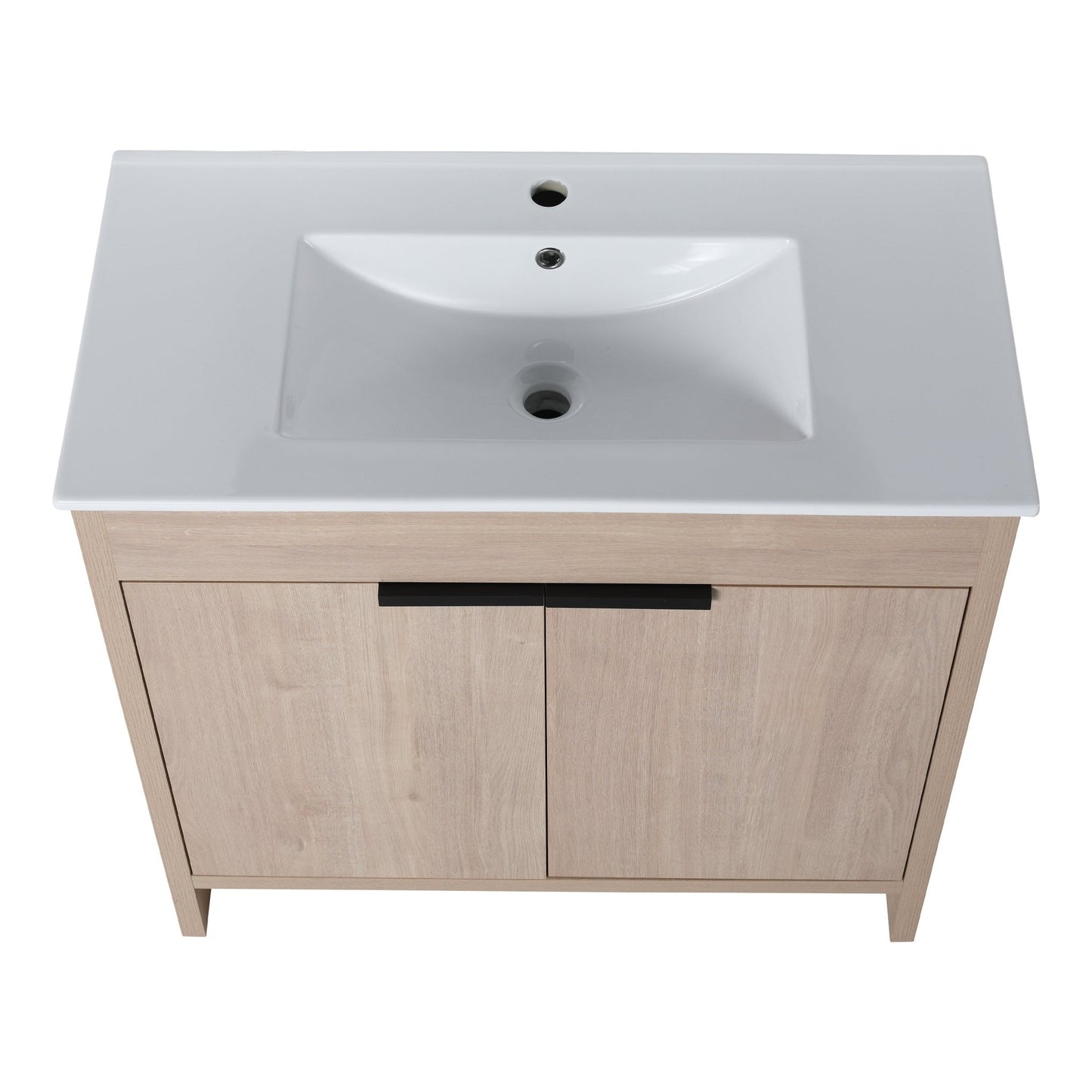 36 Inch Freestanding Bathroom Vanity with White Ceramic Sink & 2 Soft - Close Cabinet Doors (BVB02436PLO - F - BL9090B),W1286S00063 - 1st Choice Furniture Direct