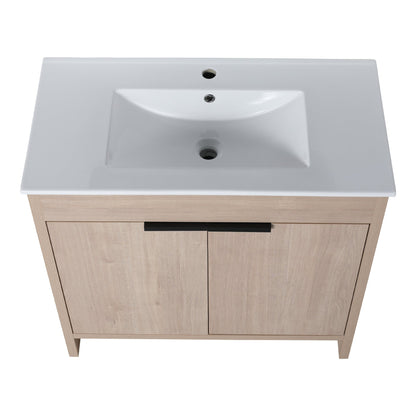 36 Inch Freestanding Bathroom Vanity with White Ceramic Sink & 2 Soft - Close Cabinet Doors (BVB02436PLO - F - BL9090B),W1286S00063 - 1st Choice Furniture Direct