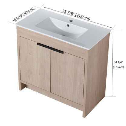 36 Inch Freestanding Bathroom Vanity with White Ceramic Sink & 2 Soft - Close Cabinet Doors (BVB02436PLO - F - BL9090B),W1286S00063 - 1st Choice Furniture Direct