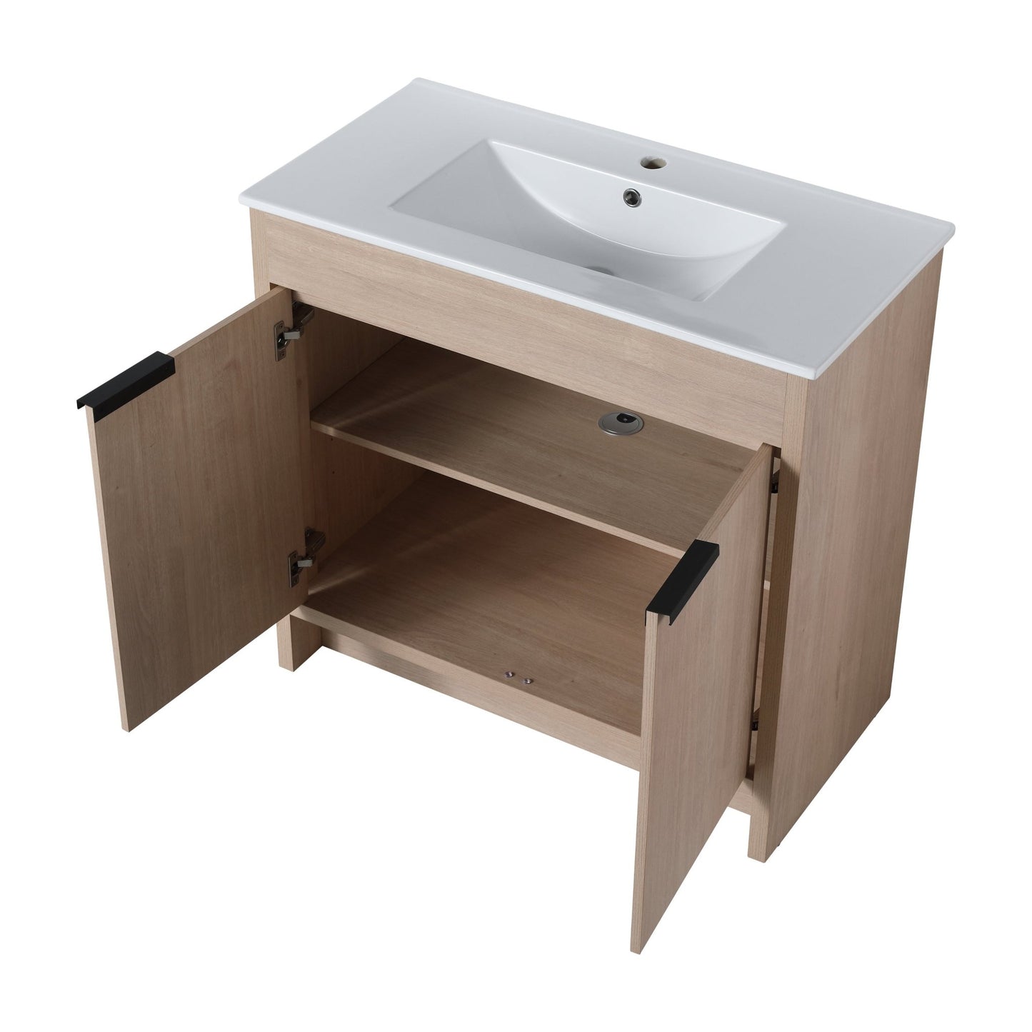 36 Inch Freestanding Bathroom Vanity with White Ceramic Sink & 2 Soft - Close Cabinet Doors (BVB02436PLO - F - BL9090B),W1286S00063 - 1st Choice Furniture Direct