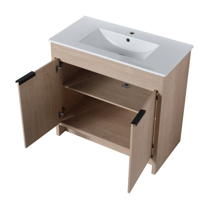 36 Inch Freestanding Bathroom Vanity with White Ceramic Sink & 2 Soft - Close Cabinet Doors (BVB02436PLO - F - BL9090B),W1286S00063 - 1st Choice Furniture Direct