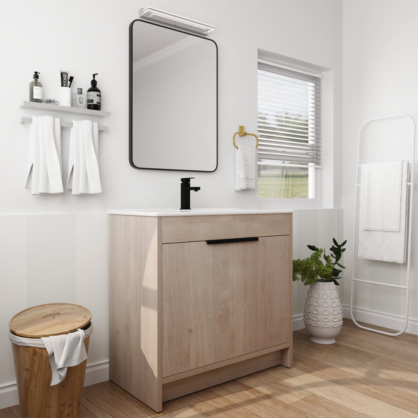 36 Inch Freestanding Bathroom Vanity with White Ceramic Sink & 2 Soft - Close Cabinet Doors (BVB02436PLO - F - BL9090B),W1286S00063 - 1st Choice Furniture Direct
