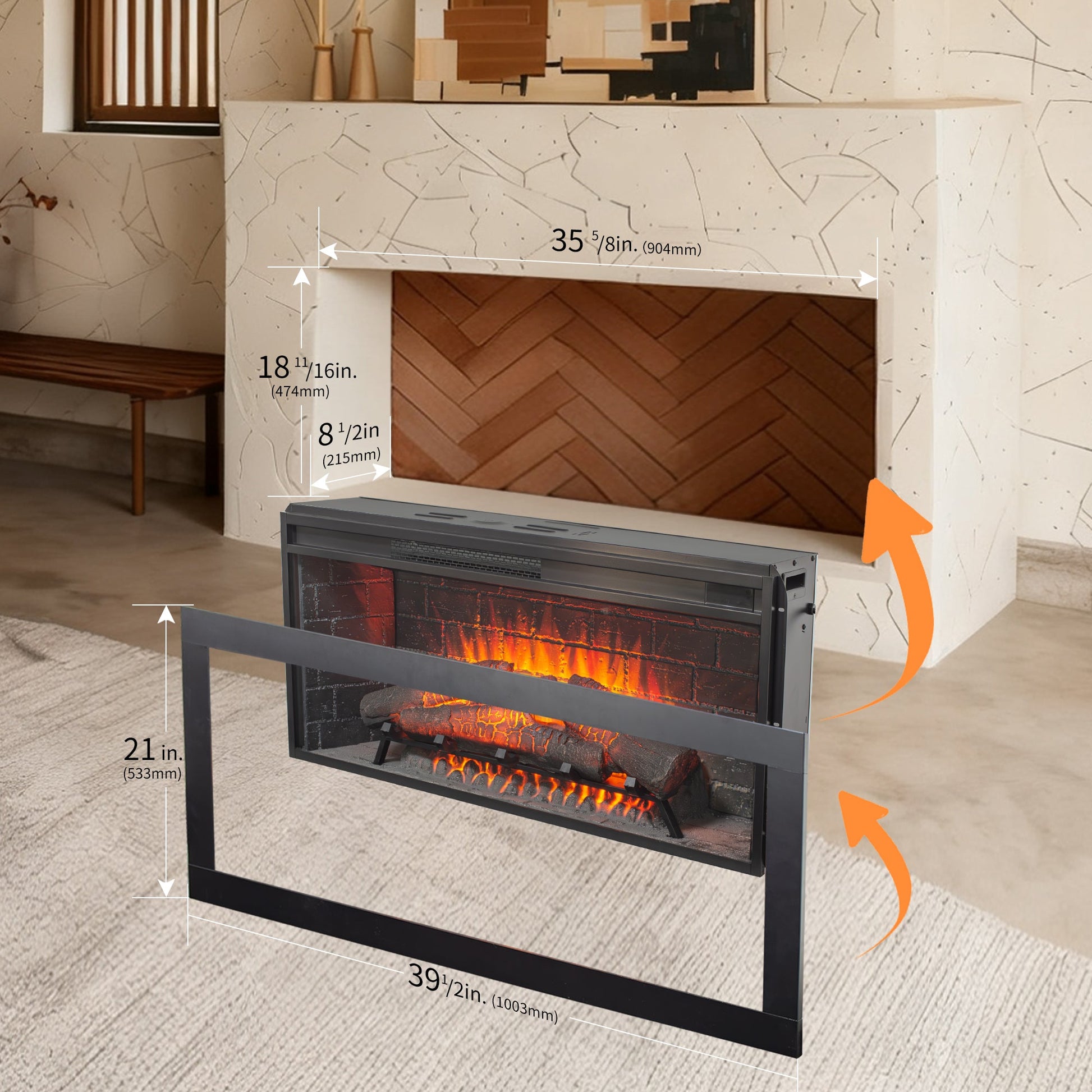 36 inch Infrared Electric Fireplace with Removable Trim kit Insert, Touch Panel Home Decor Heater - 1st Choice Furniture Direct