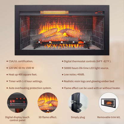 36 inch Infrared Electric Fireplace with Removable Trim kit Insert, Touch Panel Home Decor Heater - 1st Choice Furniture Direct