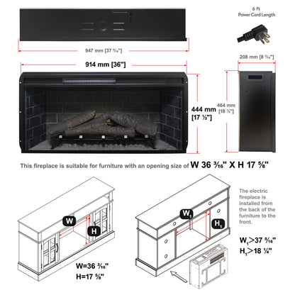 36 inch Infrared Electric Fireplace with Removable Trim kit Insert, Touch Panel Home Decor Heater - 1st Choice Furniture Direct