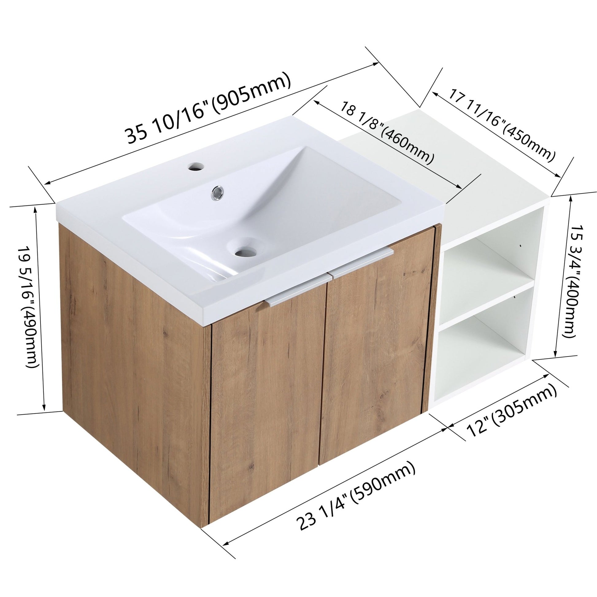 36 Inch Soft Close Doors Bathroom Vanity With Sink, A Small Storage Shelves, 24' and 12' Combination Cabinet,(KD - Packing) - 1st Choice Furniture Direct