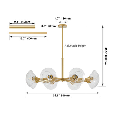 36' Modern Gold 8 - Light Sputnik Chandelier with Clear Glass Shades, Mid - Century Hanging Pendant Light Fixture for Dining Room, Living Room, or Kitchen (Bulb Not Included) - 1st Choice Furniture Direct