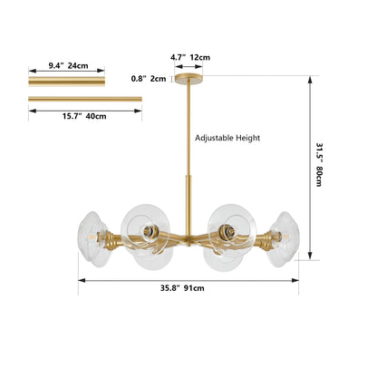 36' Modern Gold 8 - Light Sputnik Chandelier with Clear Glass Shades, Mid - Century Hanging Pendant Light Fixture for Dining Room, Living Room, or Kitchen (Bulb Not Included) - 1st Choice Furniture Direct