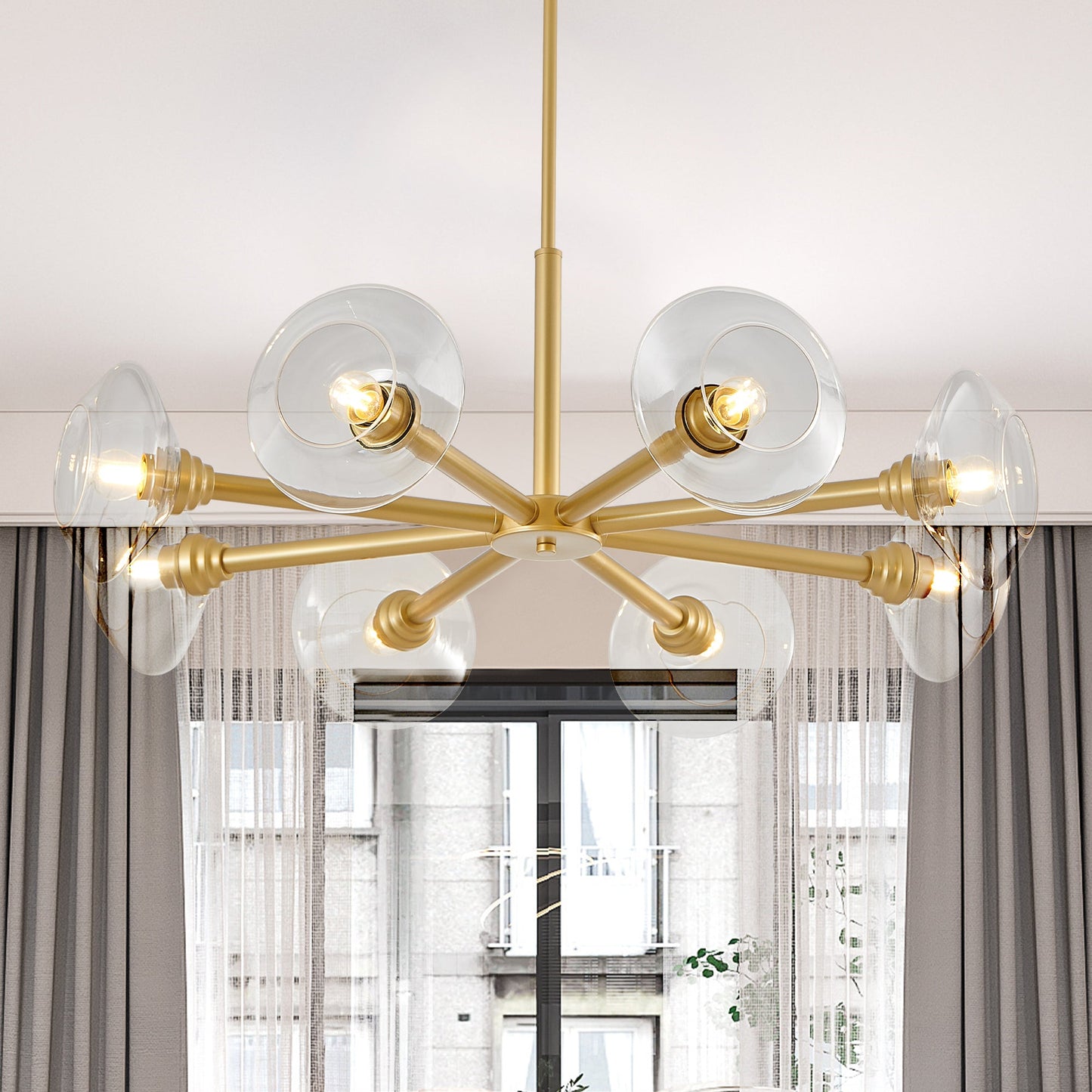 36' Modern Gold 8 - Light Sputnik Chandelier with Clear Glass Shades, Mid - Century Hanging Pendant Light Fixture for Dining Room, Living Room, or Kitchen (Bulb Not Included) - 1st Choice Furniture Direct