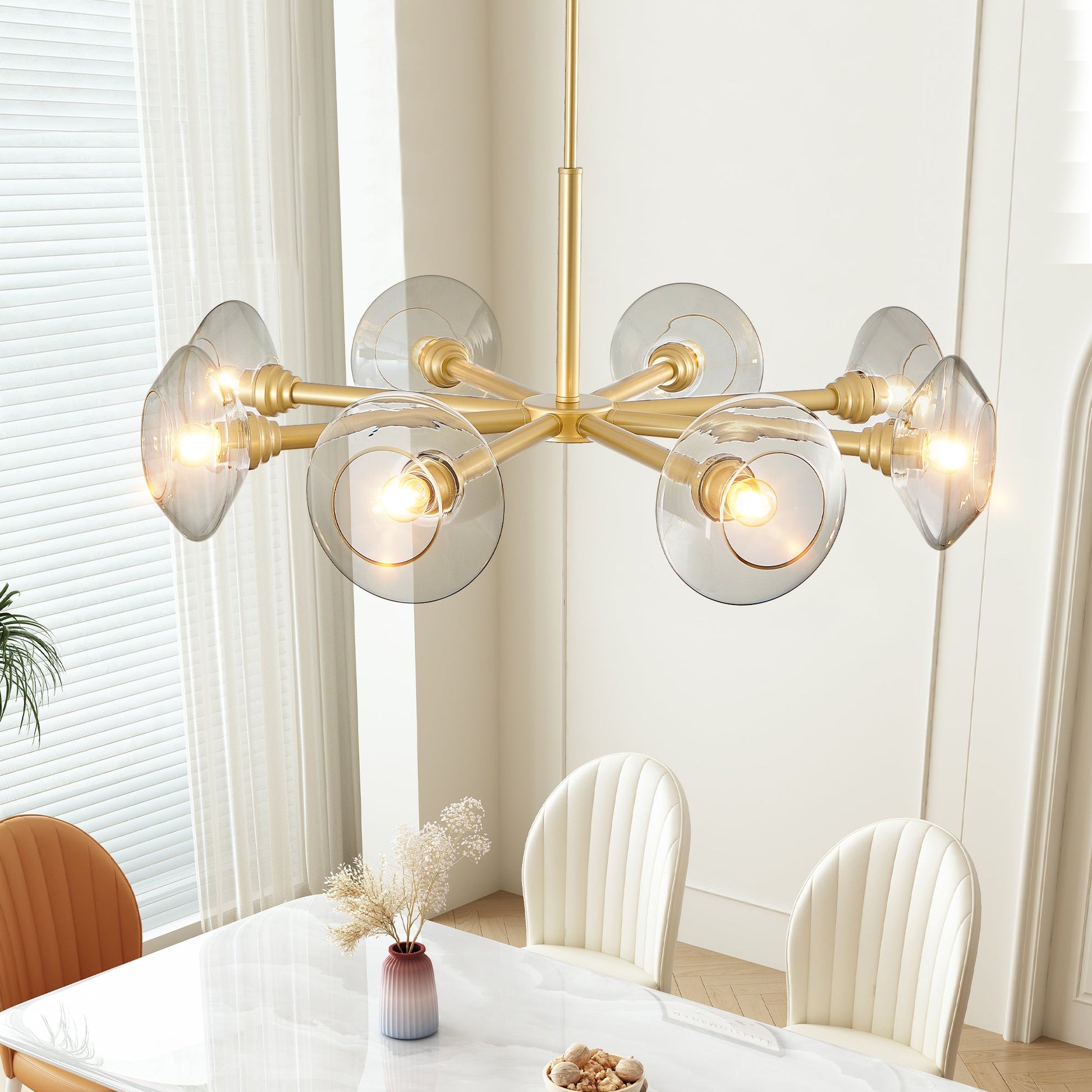 36' Modern Gold 8 - Light Sputnik Chandelier with Clear Glass Shades, Mid - Century Hanging Pendant Light Fixture for Dining Room, Living Room, or Kitchen (Bulb Not Included) - 1st Choice Furniture Direct