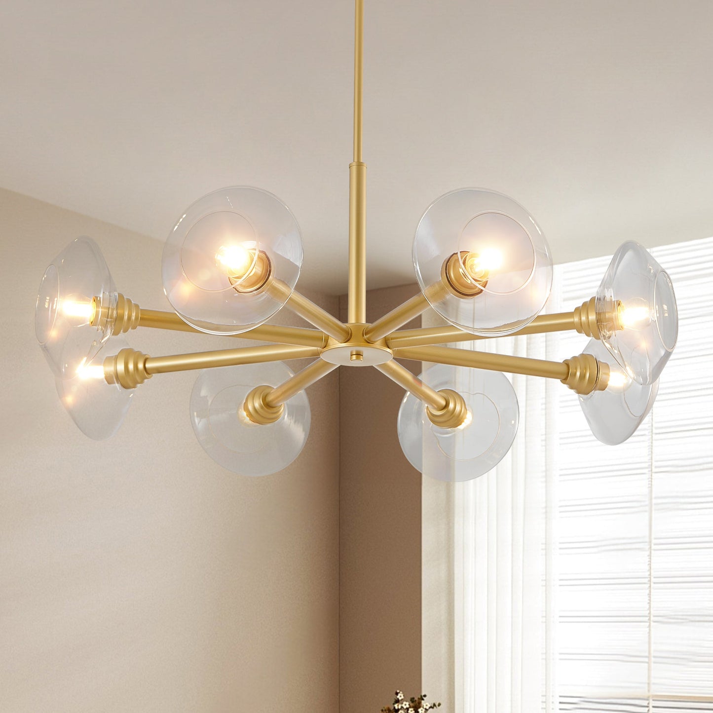 36' Modern Gold 8 - Light Sputnik Chandelier with Clear Glass Shades, Mid - Century Hanging Pendant Light Fixture for Dining Room, Living Room, or Kitchen (Bulb Not Included) - 1st Choice Furniture Direct