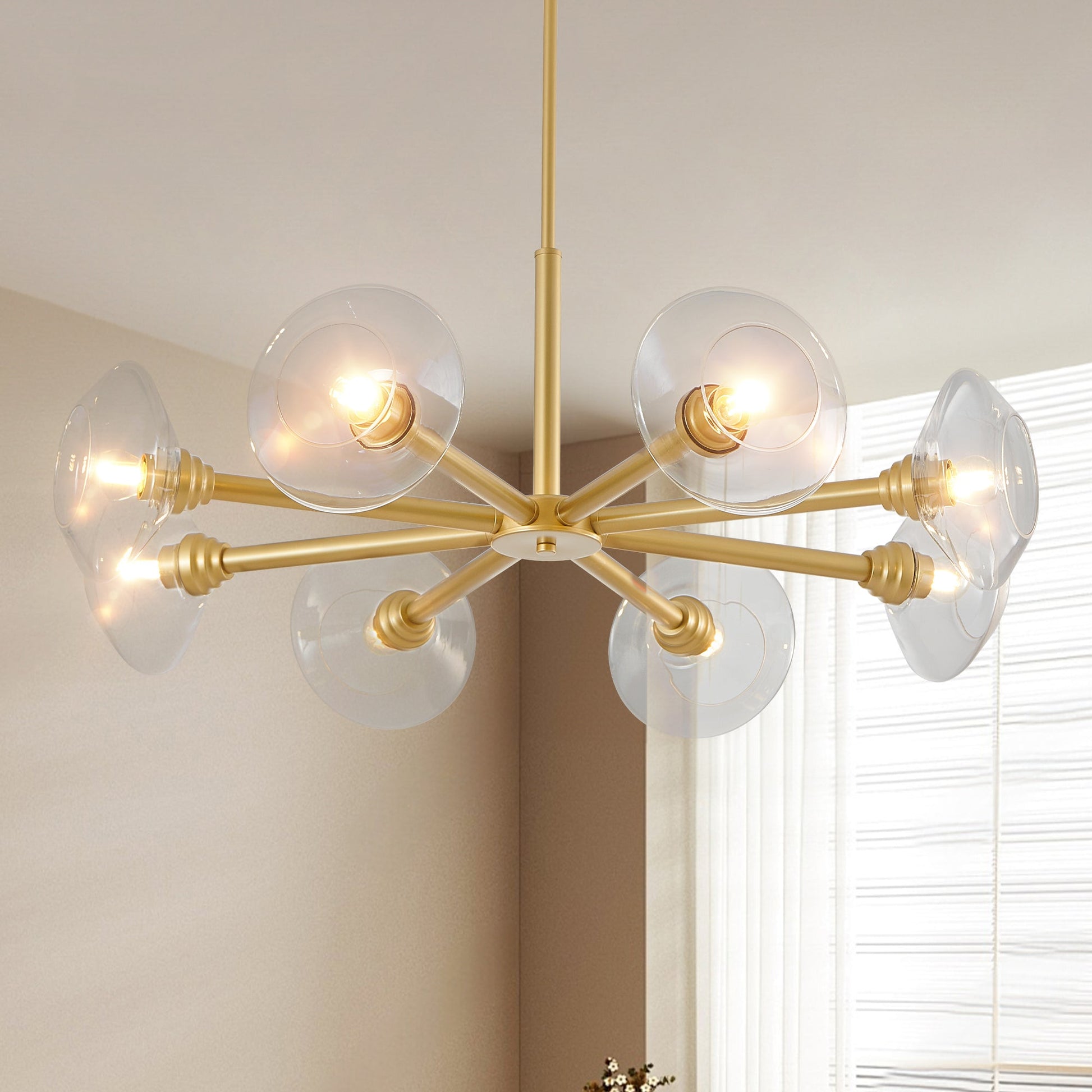 36' Modern Gold 8 - Light Sputnik Chandelier with Clear Glass Shades, Mid - Century Hanging Pendant Light Fixture for Dining Room, Living Room, or Kitchen (Bulb Not Included) - 1st Choice Furniture Direct