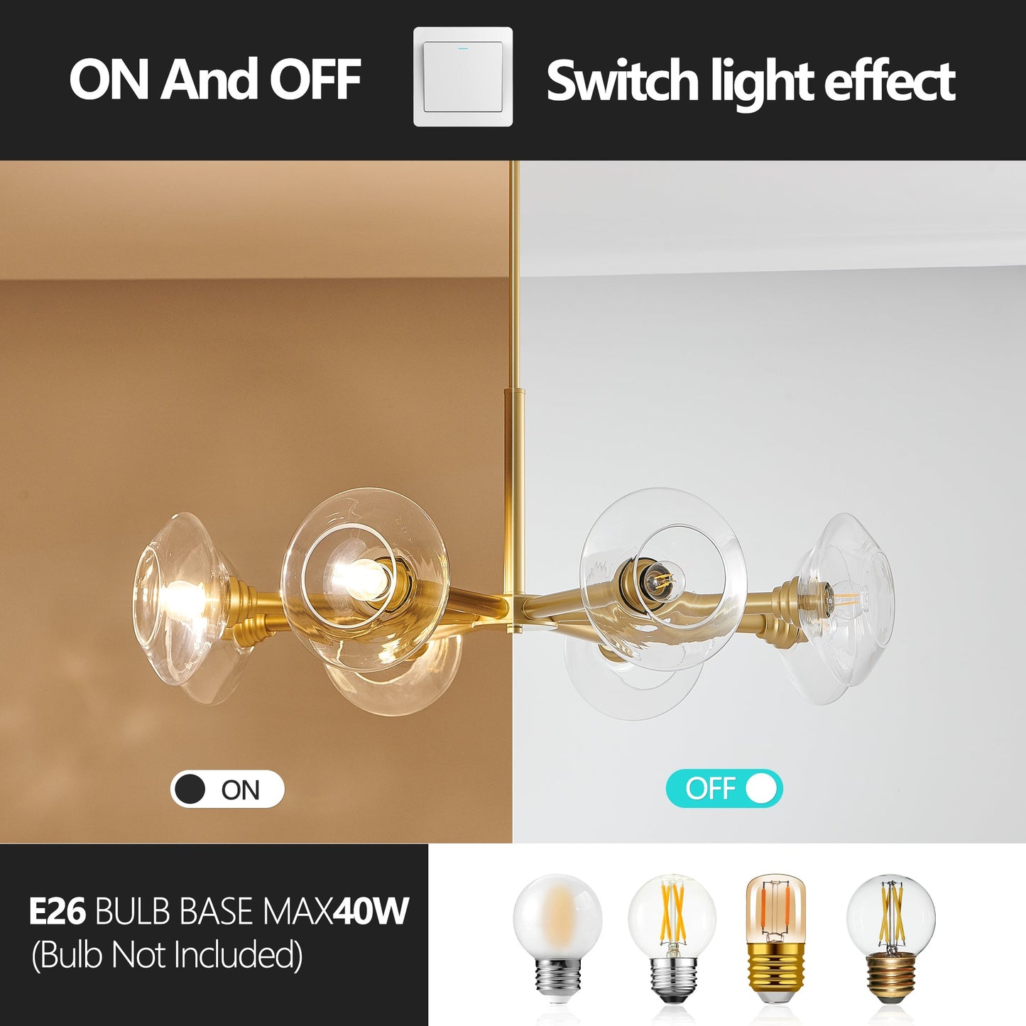 36' Modern Gold 8 - Light Sputnik Chandelier with Clear Glass Shades, Mid - Century Hanging Pendant Light Fixture for Dining Room, Living Room, or Kitchen (Bulb Not Included) - 1st Choice Furniture Direct