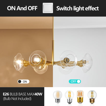 36' Modern Gold 8 - Light Sputnik Chandelier with Clear Glass Shades, Mid - Century Hanging Pendant Light Fixture for Dining Room, Living Room, or Kitchen (Bulb Not Included) - 1st Choice Furniture Direct