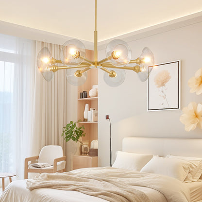 36' Modern Gold 8 - Light Sputnik Chandelier with Clear Glass Shades, Mid - Century Hanging Pendant Light Fixture for Dining Room, Living Room, or Kitchen (Bulb Not Included) - 1st Choice Furniture Direct