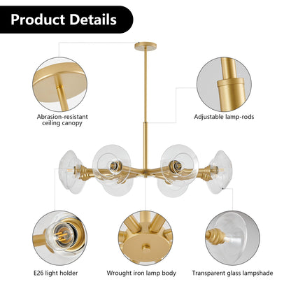 36' Modern Gold 8 - Light Sputnik Chandelier with Clear Glass Shades, Mid - Century Hanging Pendant Light Fixture for Dining Room, Living Room, or Kitchen (Bulb Not Included) - 1st Choice Furniture Direct