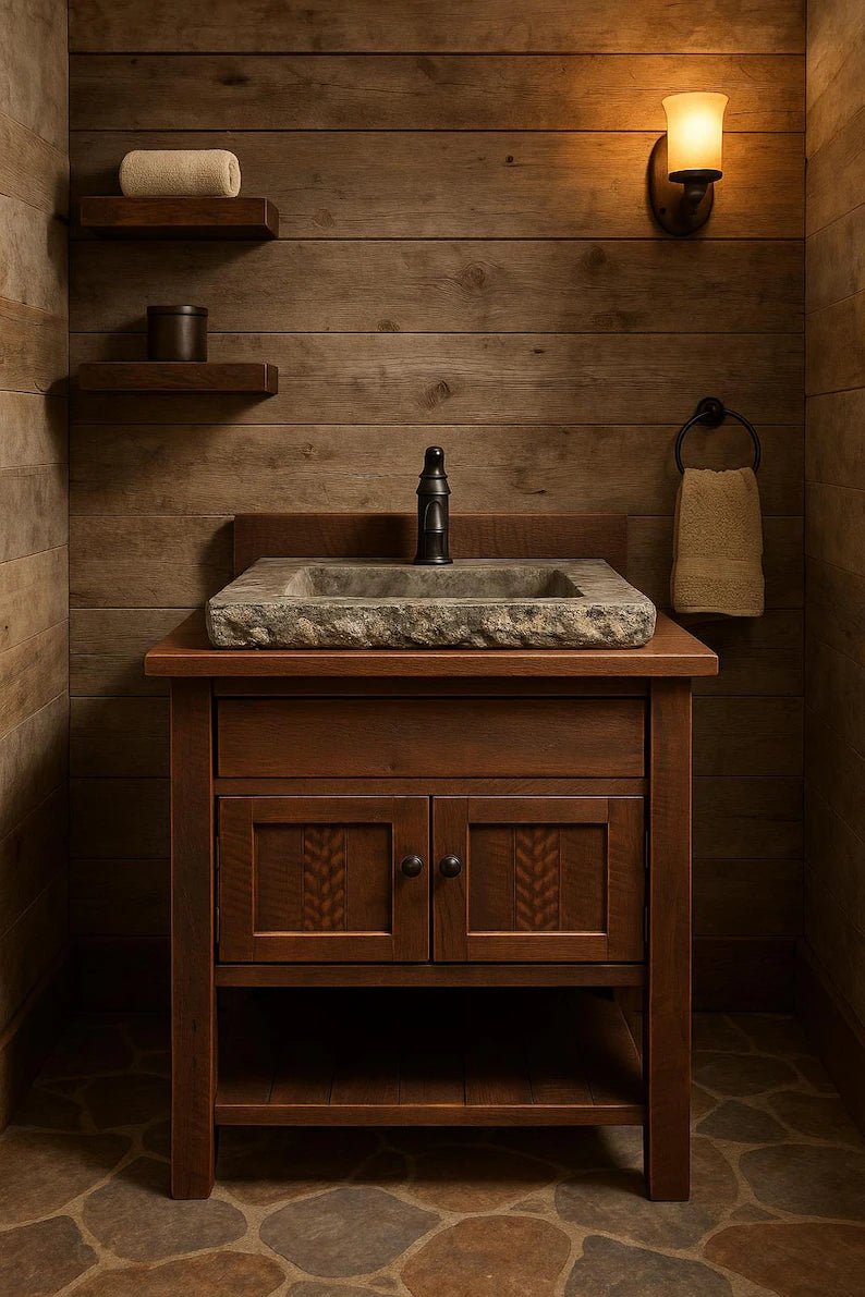 36" Reclaimed Barn Wood Bathroom Vanity with Concrete Sink | Amish Handmade Vanity - 1st Choice Furniture Direct