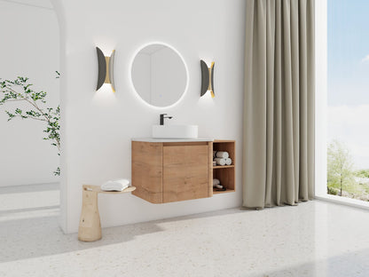 36'' Wall-Mounted Bathroom Vanity With Ceramic Art Sink, and Storage Shelves, Soft-Close Door, KD-Packing, Plywood - 1st Choice Furniture Direct