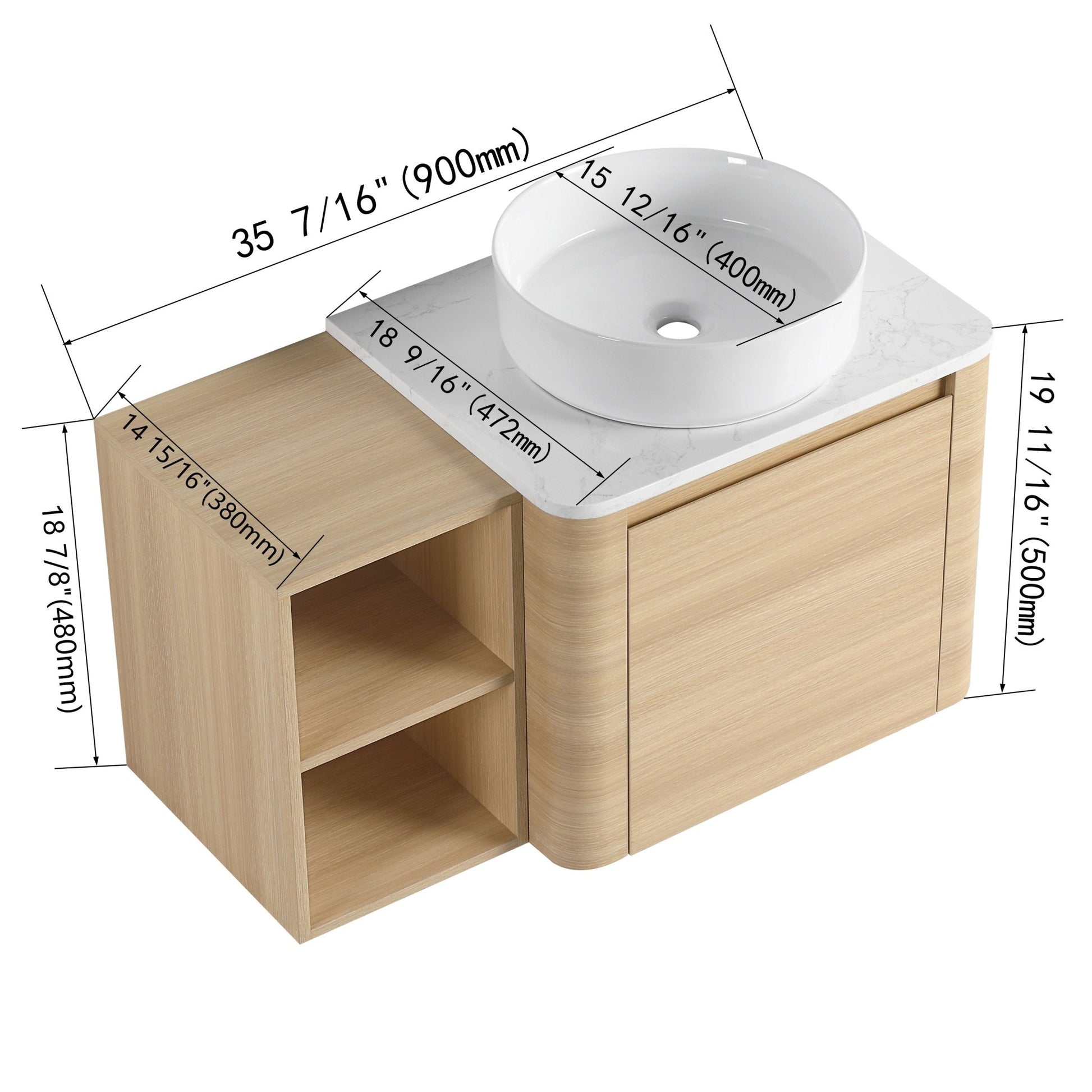 36'' Wall - Mounted Bathroom Vanity With Ceramic Art Sink, and Storage Shelves, Soft - Close Door, KD - Packing, Plywood - 1st Choice Furniture Direct