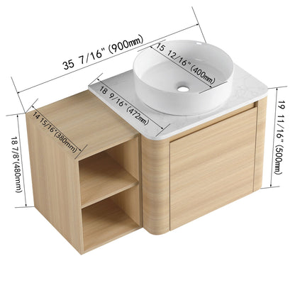36'' Wall - Mounted Bathroom Vanity With Ceramic Art Sink, and Storage Shelves, Soft - Close Door, KD - Packing, Plywood - 1st Choice Furniture Direct