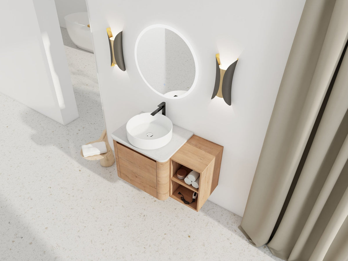 36'' Wall-Mounted Bathroom Vanity With Ceramic Art Sink, and Storage Shelves, Soft-Close Door, KD-Packing, Plywood - 1st Choice Furniture Direct