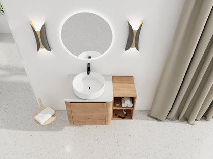 36'' Wall-Mounted Bathroom Vanity With Ceramic Art Sink, and Storage Shelves, Soft-Close Door, KD-Packing, Plywood - 1st Choice Furniture Direct
