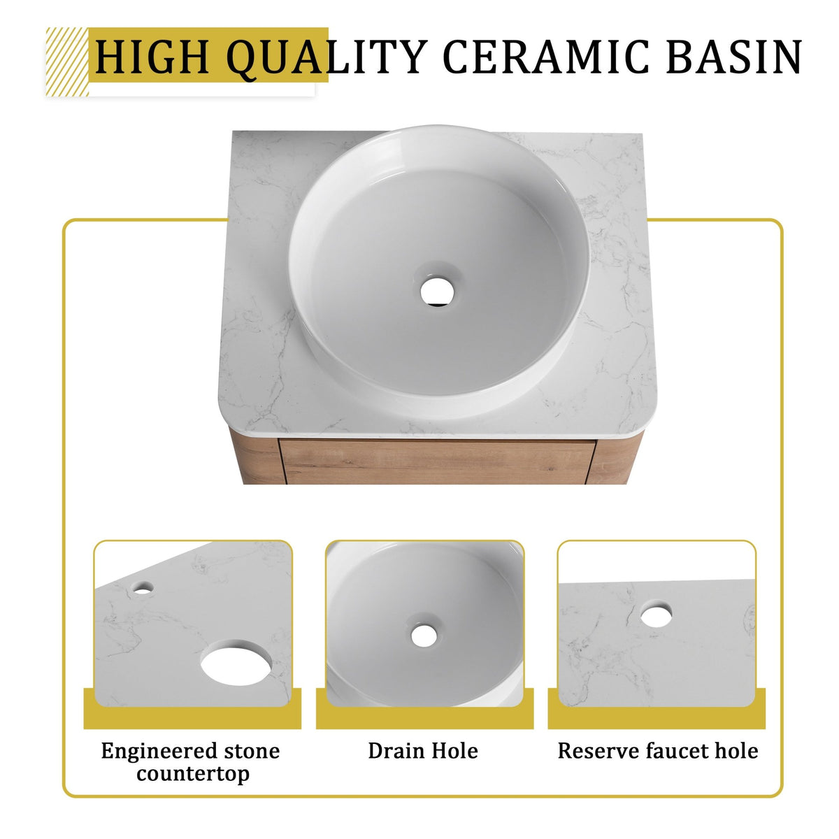 36'' Wall-Mounted Bathroom Vanity With Ceramic Art Sink, and Storage Shelves, Soft-Close Door, KD-Packing, Plywood - 1st Choice Furniture Direct